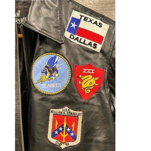 Top Gun Real Leather Black Bomber Jacket W/ Patches Men’s Size Large Coat NWT - Picture 6 of 11